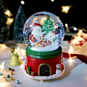 Bola Kristal Sinterklas, Ornamen Kotak Musik Otomatis Berputar Salju Hadiah Anak-anak Natal Kotak Musik Hadiah Natal/