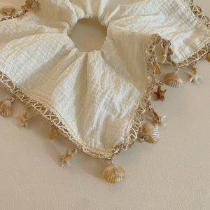 Coletero Cuadrado de Tela con Colgante de Borla de Estrella de Mar y Concha, Estilo Bohemio de Playa, Elegante Diadema Cuadrada para Mujer, para Cola de Caballo - Product Image 1