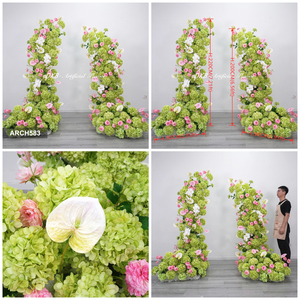 Arco floral verde de nuevo diseño con hortensias y rosas para decoración de fondo de boda - Product Image 3