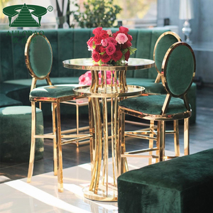 Meubles de mariage Table de bar ronde en acier inoxydable doré pour les événements - Product Image 3