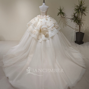 LY161 Classic Modern Sweetheart 3D <b>Flower</b> Bow Empire Ball Gown Long Lace Crystal <b>Appliques</b> Wedding Bridal Ruffle Women's Dresses - Product Image 3