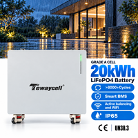 Batterie de stockage solaire Tewaycell 20 kWh IP65 LiFePO4 Lithium-ion, système de stockage d'énergie domestique à cycle profond, BMS intelligent, contrôle WiFi