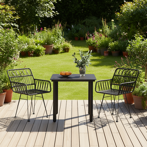 Set da Pranzo da Giardino in Rattan Nero per 2 Persone, Struttura in Metallo, Arredamento Esterno Contemporaneo Resistente alle Intemperie - Product Image 2