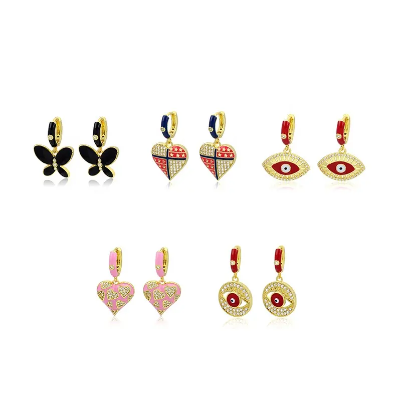 JXX Новое поступление, латунные золотые украшения, серьги-бабочки в форме глаз, Красочные Модные висячие серьги в форме сердца