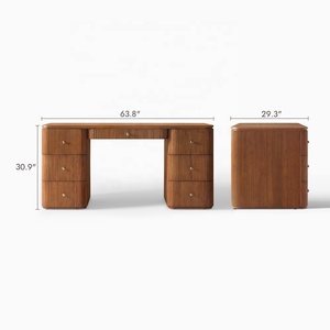Coiffeuse nordique en bois à lattes de 160 cm de large avec poignées dorées pour intérieurs d'appartements haut de gamme - Product Image 5