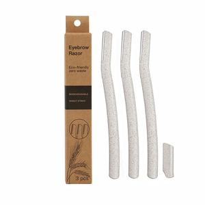 Lot de 3 rasoirs à sourcils biodégradables en paille de blé, éco-responsable, pour le <span class=keywords><strong>visage</strong></span> des femmes. - Product Image 1