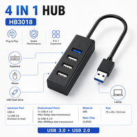 Hub USB 4 ports avec 1x USB 3.0 5 Gbps + 3x USB 2.0 480 Mbps, adaptateur portable ABS 4-en-1 pour ordinateurs portables - En stock