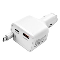 Chargeur de voiture USB-C 80W avec câble Type-C rétractable, charge rapide USB Type C PD, chargeur de voiture 80W pour téléphone portable, adaptateur de chargeur de voiture