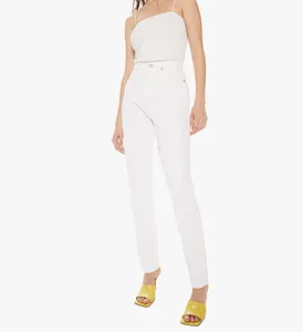 Vaqueros personalizados para mujer, Jeans blancos ajustados rectos Crazy Curvy, tela superelástica de cintura alta