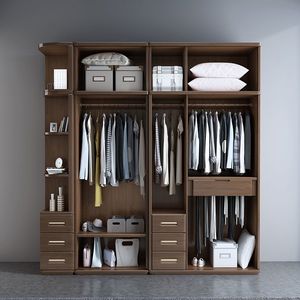 Armoire de style shaker américain en noyer avec poignées dorées, étagères ouvertes, tiroirs, montage facile, taille personnalisée, armoire de rangement pour chambre à coucher - Product Image 3