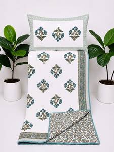 Best Quality Hand Block Premium Cotton Reversible Quilted Comforter with 2 <b>Pillow</b> Covers for Bedroom Decor Available For Sale - Product Image 2