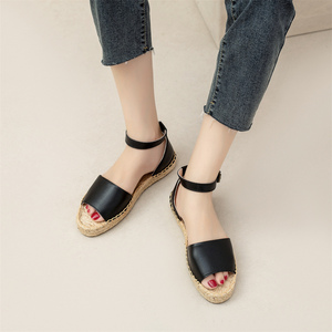Sandalias de Esparto con Hebilla en el Tobillo para Mujer, Sandalias Planas Antideslizantes con Punta Abierta, Calzado Informal para Vacaciones en la <span class=keywords><strong>Playa</strong></span> - Product Image 5
