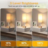 Lampe de chevet pour chambre à coucher - 3 niveaux de luminosité réglables par toucher, ports de charge USB C et prise secteur, base en bois, abat-jour rond en tissu lin