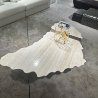 Meubles de conception d'art irrégulier grande table basse en marbre Table basse traditionnelle Table basse en pierre pieds en acier inoxydable