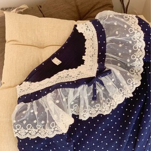 Pigiama a doppio strato a onda blu <span class=keywords><strong>camicia</strong></span> da <span class=keywords><strong>notte</strong></span> primavera e autunno stile principessa a <span class=keywords><strong>maniche</strong></span> <span class=keywords><strong>lunghe</strong></span> da donna - Product Image 4