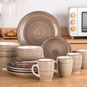 Vancasso <span class=keywords><strong>service</strong></span> de vaisselle <span class=keywords><strong>en</strong></span> grès <span class=keywords><strong>bleu</strong></span> 16 pièces de <span class=keywords><strong>service</strong></span> pour 4 assiettes et bols <span class=keywords><strong>en</strong></span> grès peints à la main à motif de spirales - Product Image 1