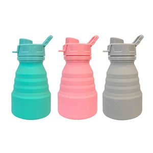 <b>Collapsible</b> Silicone Water Bottle Flip Straw Leak-Proof Large Capacity Portable Travel Mug Solid Color Sports Design Unisex Use - Product Image 1