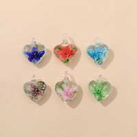 Pendentif Cœur Fleur 3D Créatif en Verre Soufflé Perlé DIY pour Boucles d'Oreilles et Bracelets