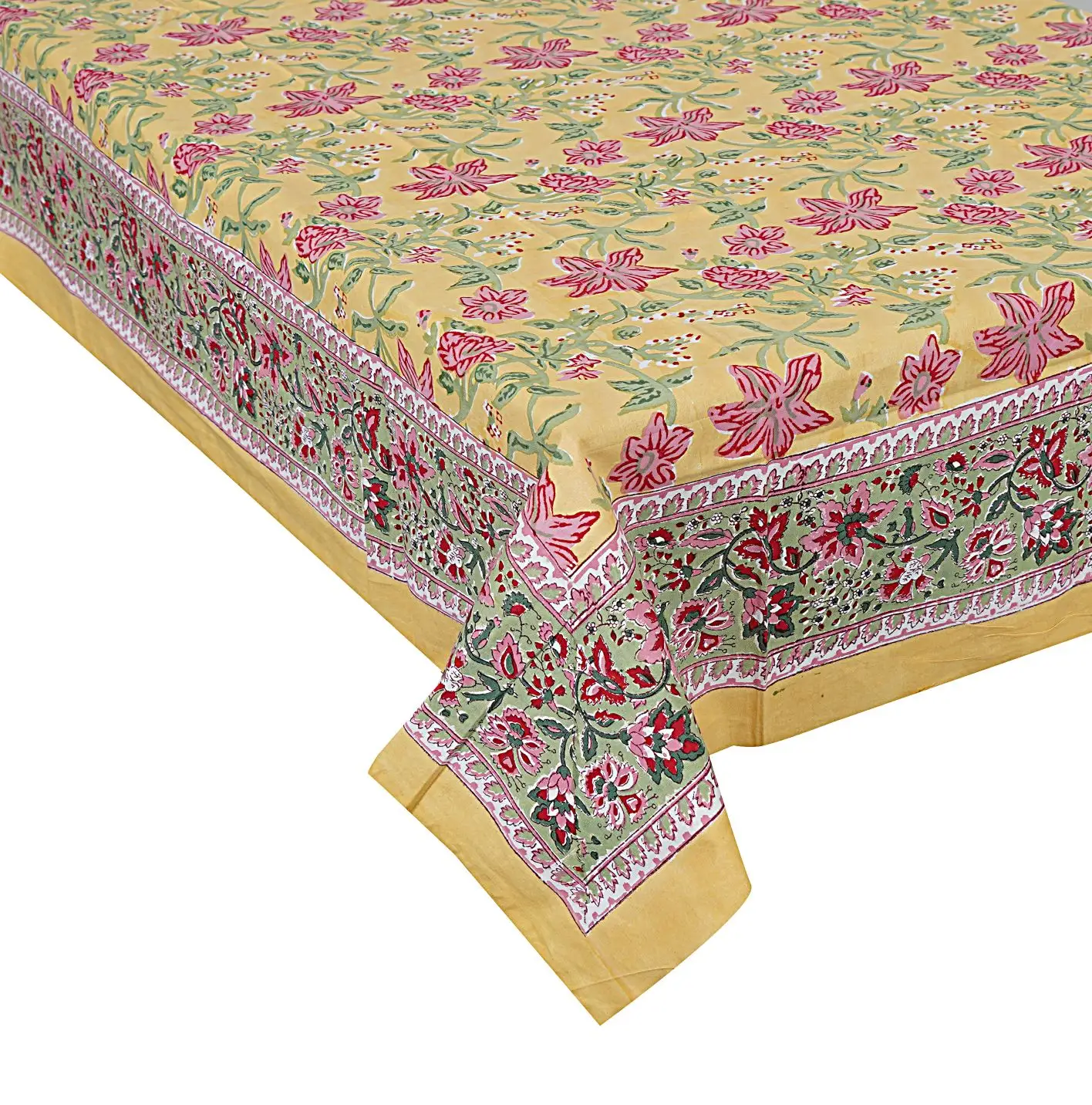 Nueva llegada de Navidad, cubierta de mesa con estampado de bloque de mano, mantel de mesa de algodón de India, mantel personalizado