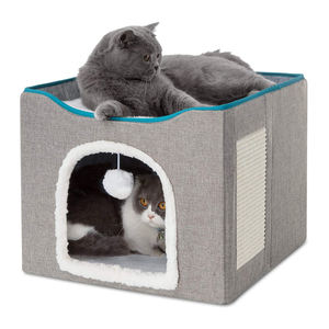 Camas para gatos para interior, cueva para gatos grandes, CASA PARA GATOS con bola esponjosa colgante y almohadilla para rascar, escondite plegable - Product Image 1