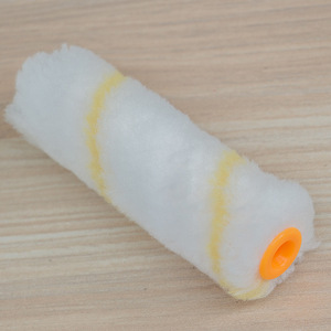 หัวแปรงลูกกลิ้งทาสีขนาดเล็ก 4 นิ้ว สีขาว ลายเส้นสีเหลือง ขนแปรงไฟเบอร์ สำหรับทาสีวัสดุก่อสร้าง - Product Image 1