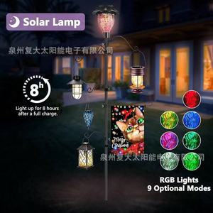 <b>Solar</b> Mosaic Flagpole <b>Light</b> Metal Shepherd Hook <b>Ground</b> Stake Outdoor Garden Decor Lamp LED Water Resistant 2-Year Warranty - Product Image 4