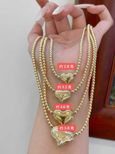 Collier en or 18 carats AU750 avec perles en forme de cœur, 4 tailles, or jaune massif, style superposé, hypoallergénique, collier en or véritable pour femme, cadeau - Product Image 1