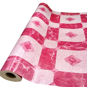 Rollo de linóleo para revestimiento de suelo, lámina laminada con textura de mármol rosa para suelo de plástico, vinilo y Pvc