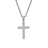 Usine nouvelle chaîne de corde de vente chaude avec couleur or véritable plaqué Hip Hop Bling Zircon et laiton croix pendentif rappeur collier