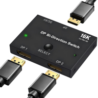 Commutateur bidirectionnel DP 16K, convertisseur bidirectionnel 1 entrée 2 sorties, adaptateur de commutation DP