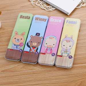 Wholesale custom stationery kids cartoon metal tin pencil box case