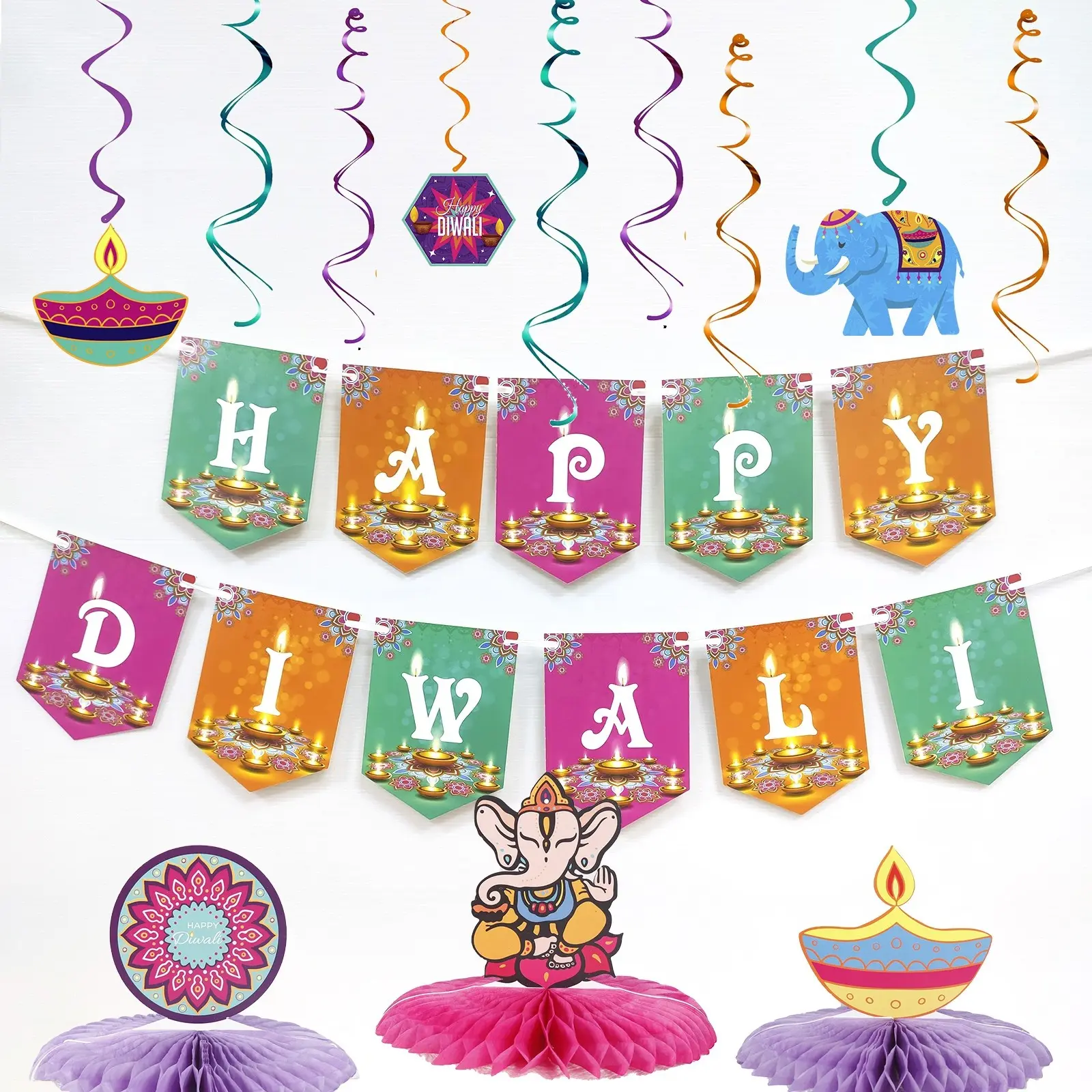 Diwali Party Decoration Supplies Festival of Lights Party Bunting Banner Guirnalda colgante Happy Diwali Banner