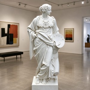 Sculpture personnalisée en marbre « Musée des Arts » – Figurine classique sur mesure avec Gorgone, Égise, Palette et Stylet pour intérieurs de luxe - Product Image 5