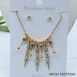 Set di gioielli monocromatici da donna in 2 pezzi di lusso in rame placcato oro con zirconi e perle minimaliste per i regali - Product Image 1