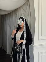 Abaya Hafizah Noire et Blanche à Bordure Dentelle, Robe Musulmane de Dubaï, Vente en Gros, Kaftan Contrastant, Ramadan Aïd 2026, Fournisseur d'Usine en Gros