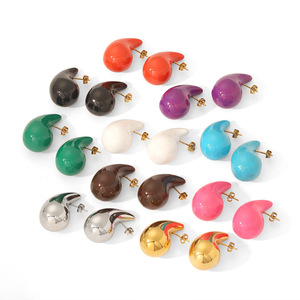 Pendientes de tuerca con forma de gota de agua, joyería colorida de acero inoxidable para mujer, joyería para fiesta EKR131b - Product Image 5