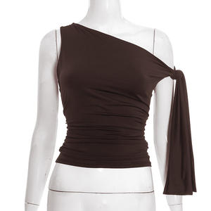 Viviblook Y25TP554 Women's <b>Vest</b> Crop <b>Top</b> New Solid Color Slash Collar Tank <b>Top</b> - Product Image 2