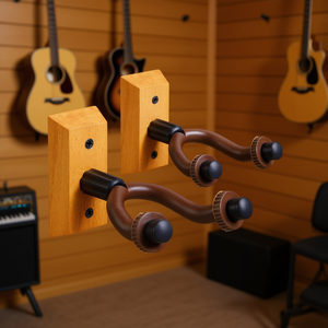 GH WD ที่แขวนกีตาร์ไม้ติดผนัง 2 ชิ้น ปรับหมุนได้ พร้อมแผ่นรองนุ่ม สำหรับกีตาร์อะคูสติก กีตาร์คลาสสิค กีตาร์ไฟฟ้า และกีตาร์เบส - Product Image 2