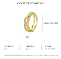 Bague croisée en laiton plaqué or 14K avec bande pavée et zircone blanche incurvée, bague géométrique pour femme, vente en gros