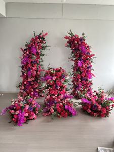 KL-HOA010 Arche de fleurs artificielles en gros pour toile de fond de mariage, arrangement floral d'arche, décoration d'arche de roses rouges - Product Image 1