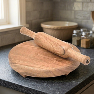 Ensemble Chakla Belan artisanal en bois de manguier léger, planche à rouler naturelle avec support pour Chapati Roti, essentiels de cuisine et de salle à manger, support de cuisson - Product Image 1