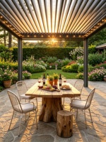 Pergola à toit à lamelles motorisées en alliage d'aluminium de qualité 6063-T5 pour chalet, garantie 15 ans, résistant aux UV, écologique, revêtement en poudre