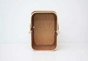 Cesta de picnic minimalista de madera curvada de fábrica, caja transportadora de alimentos, frutas y bebidas de madera natural con asa oscilante, OEM - Product Image 2