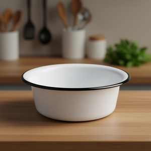 Bol en émail blanc avec bord noir, diamètre 12 pouces, pour usage en cuisine - Product Image 3