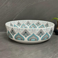 Kidoir maroc rond trempé comptoir peint à la main vasque en céramique salle de bain évier main Art Design lavabo avec prix bon marché