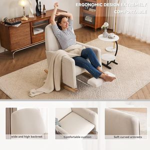 Fauteuil <span class=keywords><strong>à</strong></span> <span class=keywords><strong>bascule</strong></span> avec accoudoir <span class=keywords><strong>à</strong></span> dossier haut jambes en bois de caoutchouc poche latérale et <span class=keywords><strong>repose</strong></span>-pieds pour meubles de salon <span class=keywords><strong>à</strong></span> la maison - Product Image 6