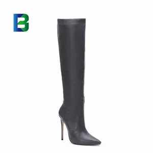 2024 New Fashion Boots Women Shoes High Heel Long Boots Ladies Shoes PU Winter Shoes Faux Leather ZIP Rubber Zipper up for Women