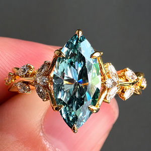 Luxury Blue Crystal Stone Gold Plated <b>Ring</b> for Women Designer Marquise Cut <b>Statement</b> <b>Ring</b> Fashion Jewelry - Product Image 1