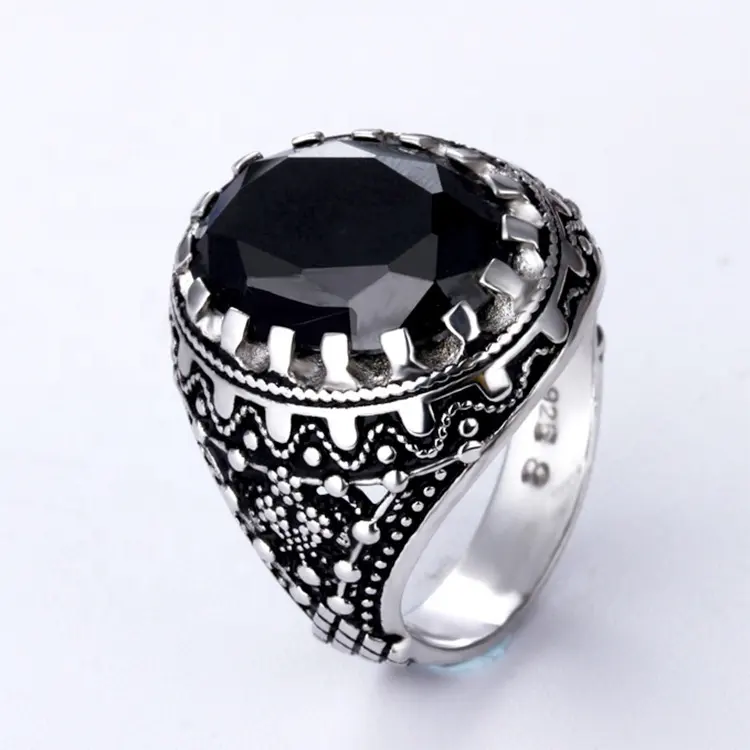 Commercio all'ingrosso onice nero ossidato placcato gioielli anelli gioielli anello 925 gioielli zircone rame argento Sterling Trendy Geometric