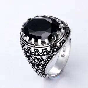 Wholesale Black Onyx Oxidised Plated Jewellery Rings Jewelry Ring 925 Jewellery Zircon Copper Sterling Silver Trendy Geometric
